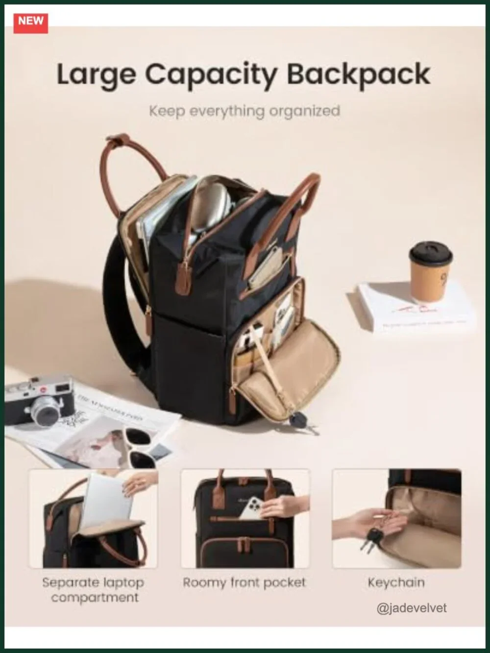 Laptop Backpack with Separate Laptop Compartment, Water Resistant, PU Leather
